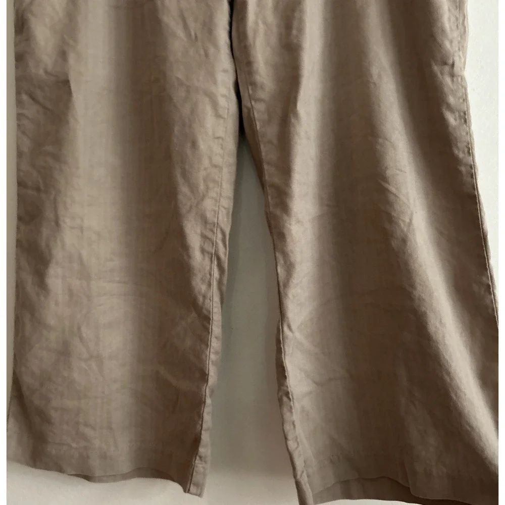 Evereve Joelle Stretch Linen Trouser Wide Leg Khaki Sz 32 Retail: $158‎